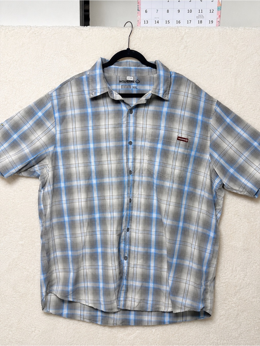 Wolverine Plaid Short-Sleeve Button-Up in Gray and Light Blue XXL 0726